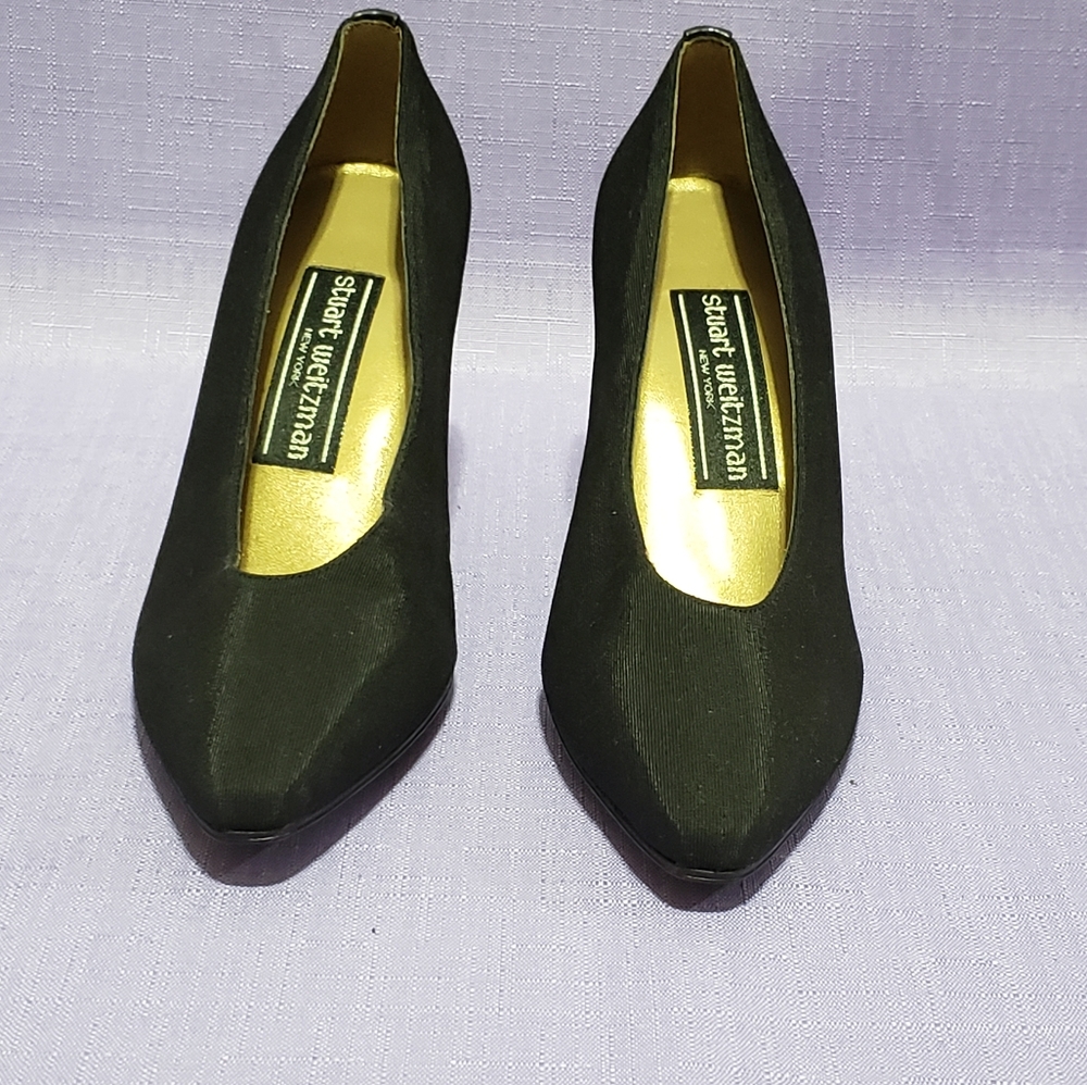 Stuart Weitzman Size 5 Black Satin Pumps 2.5" Heel